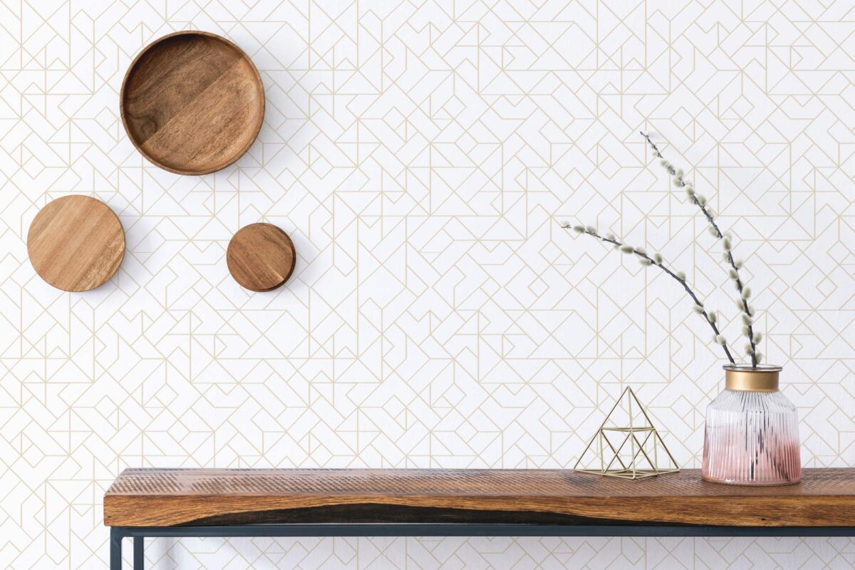 beige and white geometric peel and stick wallpaper