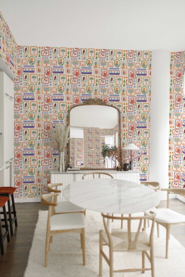 Fancy Walls removable wallpaper framed beige tropical animal design
