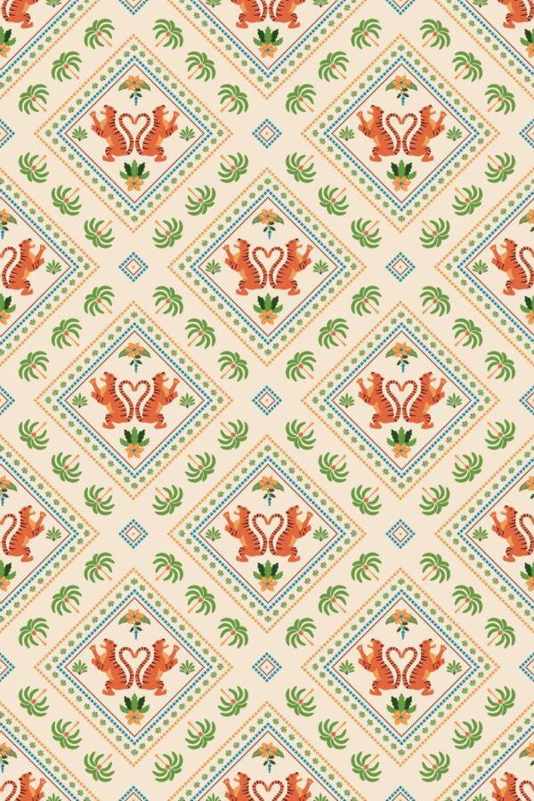 Fancy Walls traditional wallpaper beige geometrical tropical animals