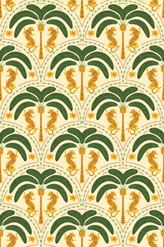 Fancy Walls traditional wallpaper beige tropical palms and art deco tigers