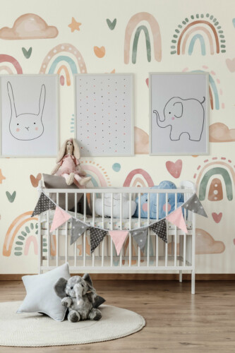 Fancy Walls murals for walls featuring tranquil Boho Rainbows
