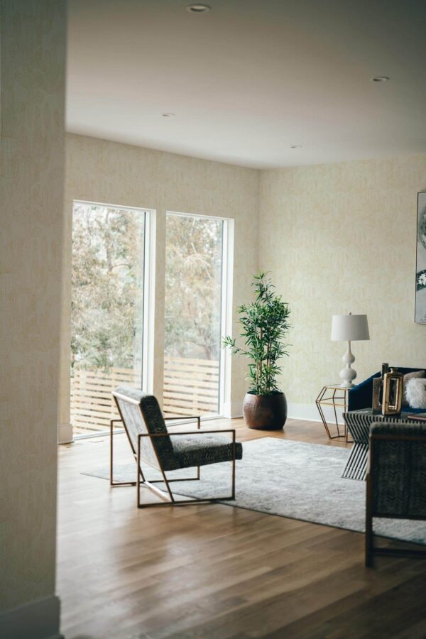 Modern style living room decorated with Beige cactus peel and stick wallpaper