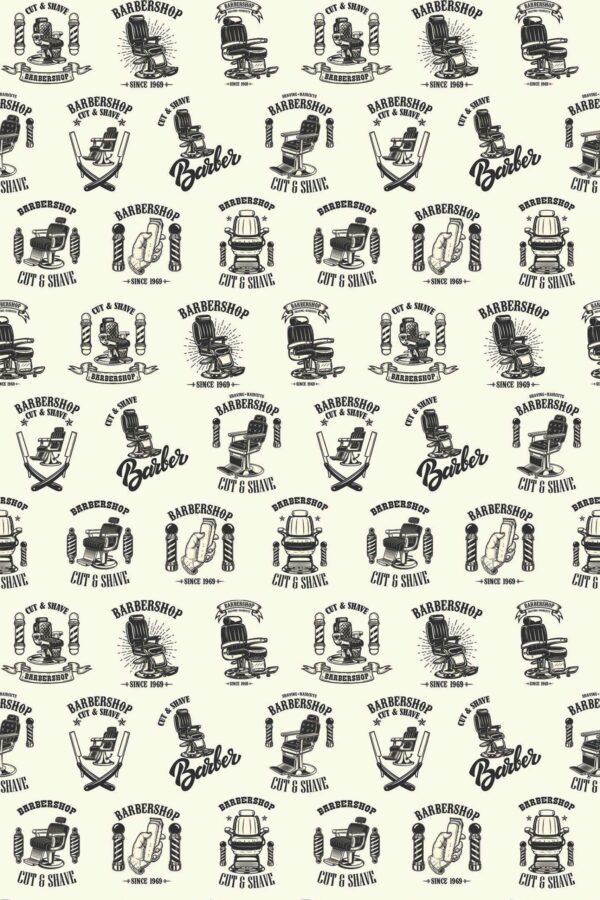 Beige Barber Bliss self-adhesive wallpaper by Fancy Walls