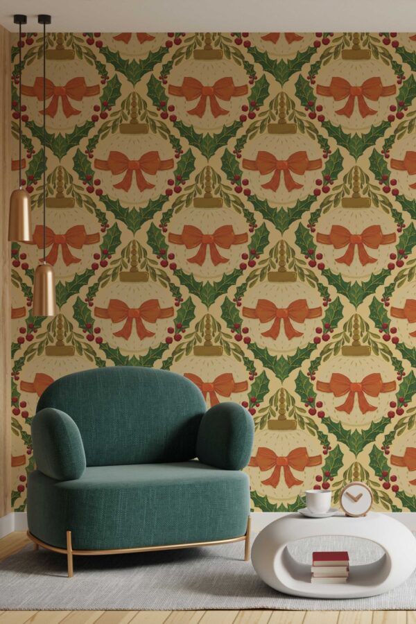 Fancy Walls Bows and Bubbles Beige Orange removable wallpaper