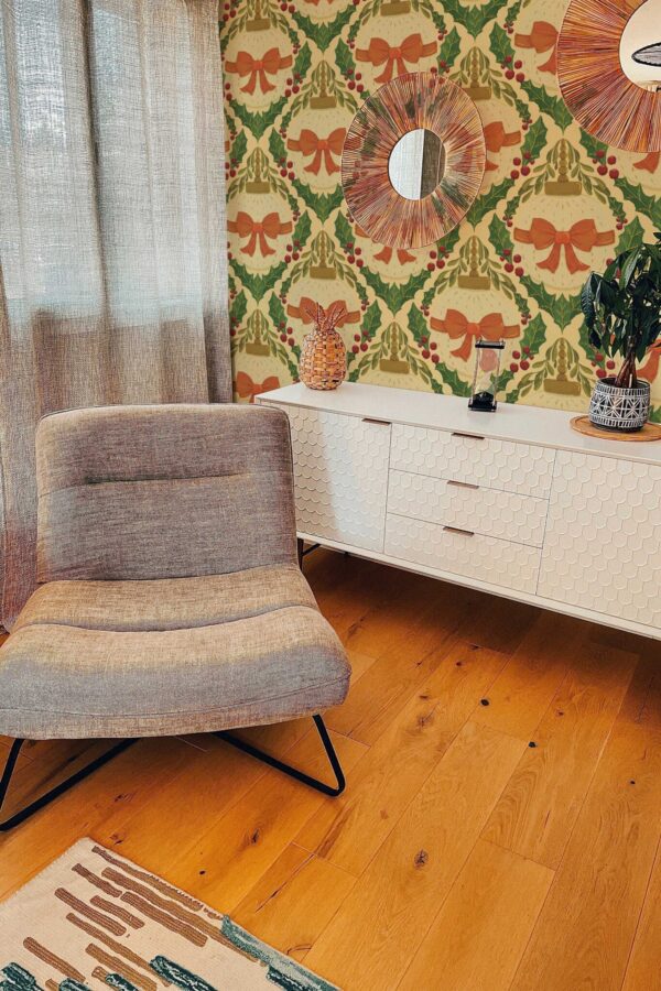 Fancy Walls Bows and Bubbles Beige Orange self-adhesive wallpaper