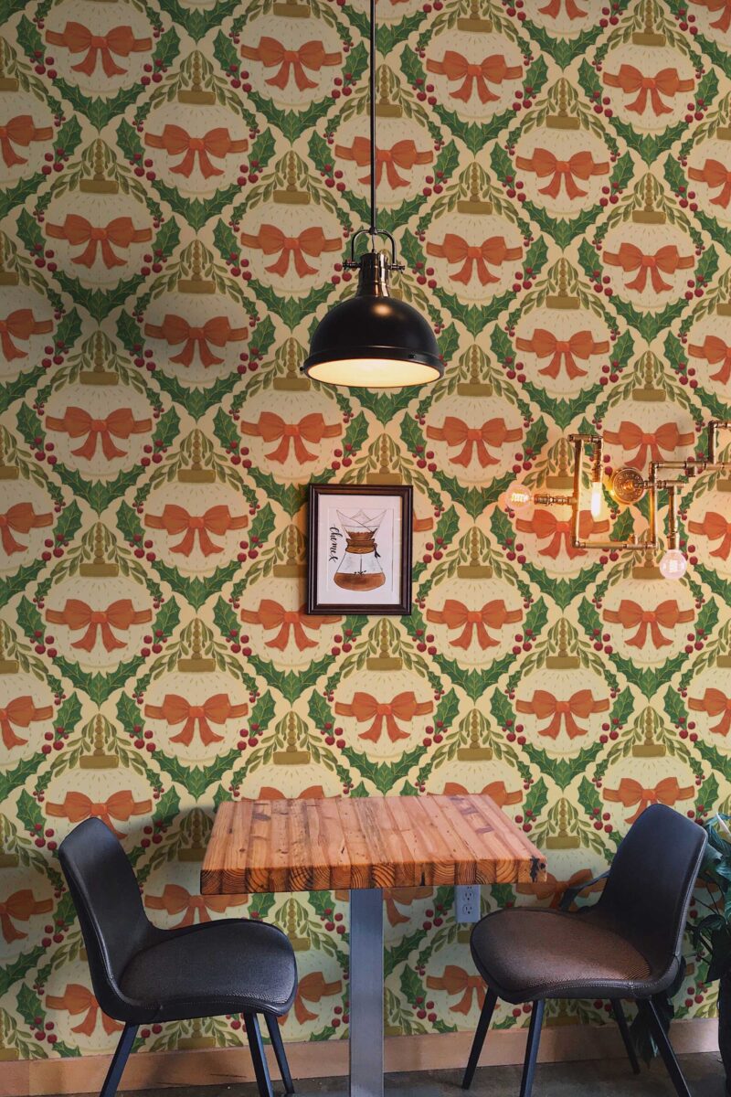 Fancy Walls Bows and Bubbles Beige Orange peel and stick wallpaper