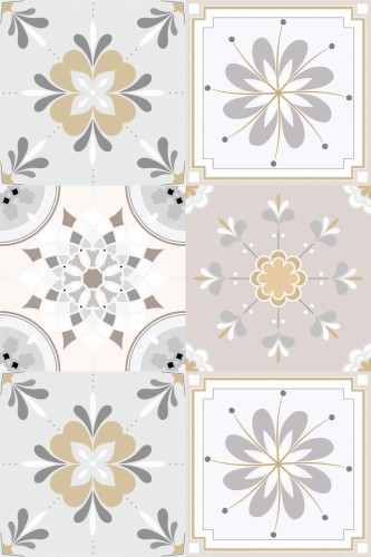 Pattern repeat of Beige floral tile removable wallpaper design