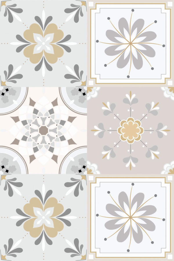 Pattern repeat of Beige floral tile removable wallpaper design