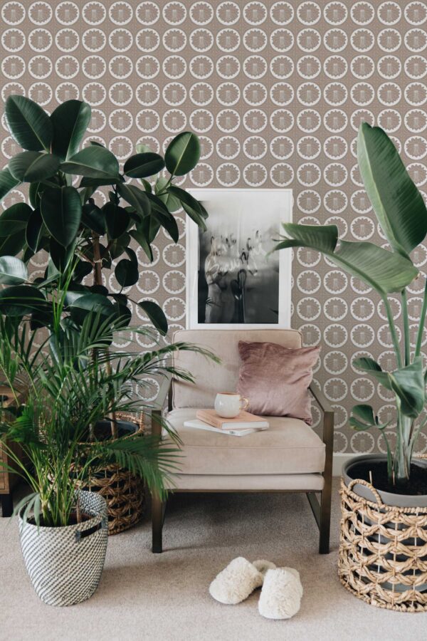 Retro Brown Art Deco Flower Wallpaper