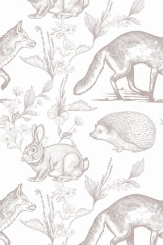 Pattern repeat of Beige forest animal removable wallpaper design