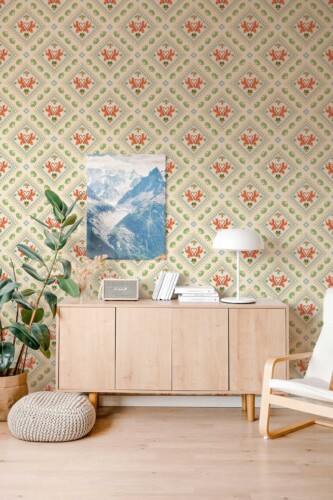 Fancy Walls removable wallpaper beige tropical geometric animals
