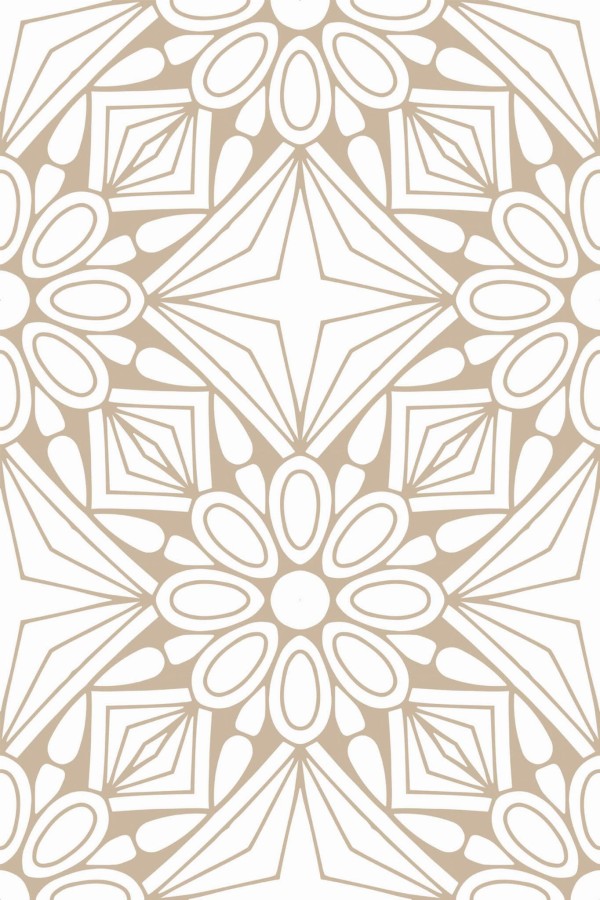 Pattern repeat of Beige geometric floral removable wallpaper design