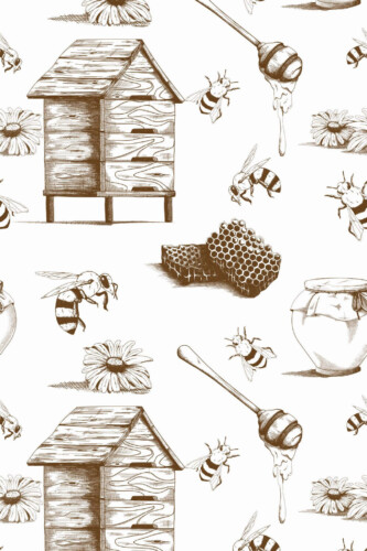 Pattern repeat of Beige honey bee removable wallpaper design