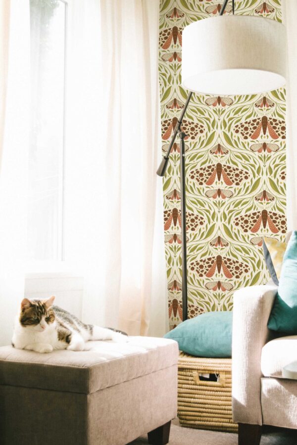 Fancy Walls Moths in Light Red traditional wallpaper