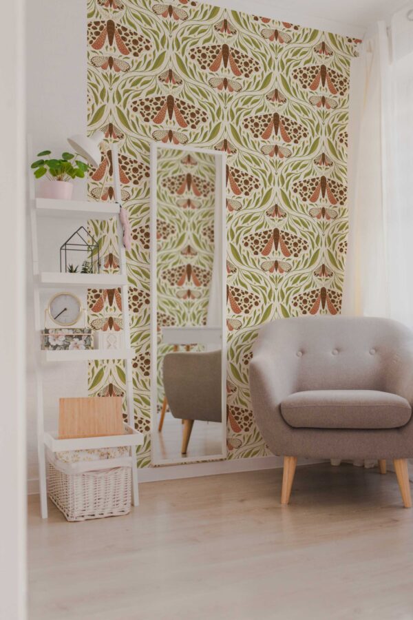 Fancy Walls Moths in Light Red traditional wallpaper
