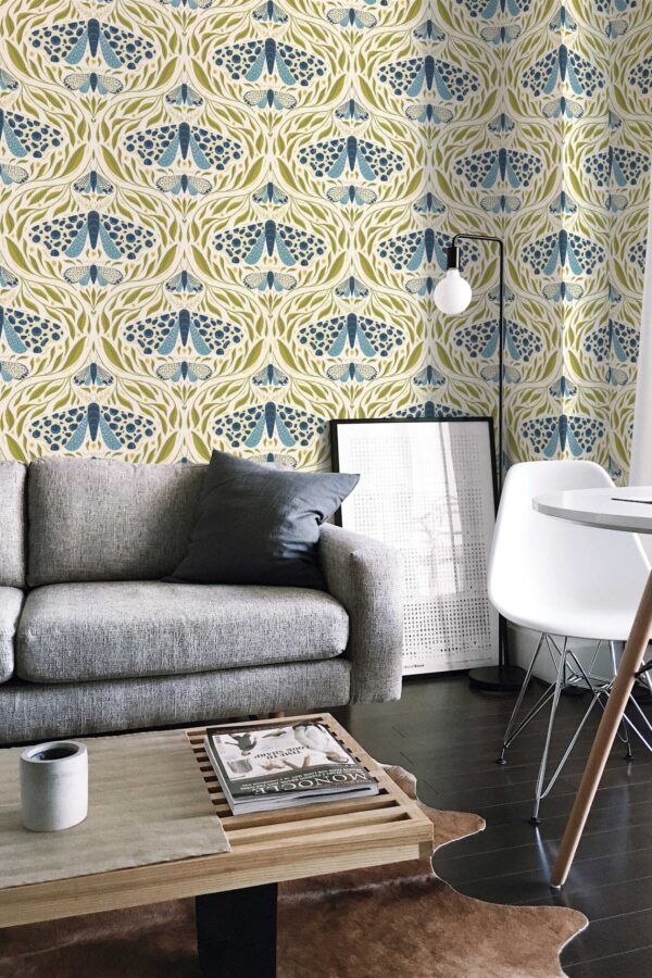 Fancy Walls Moths in Light Blue traditional wallpaper