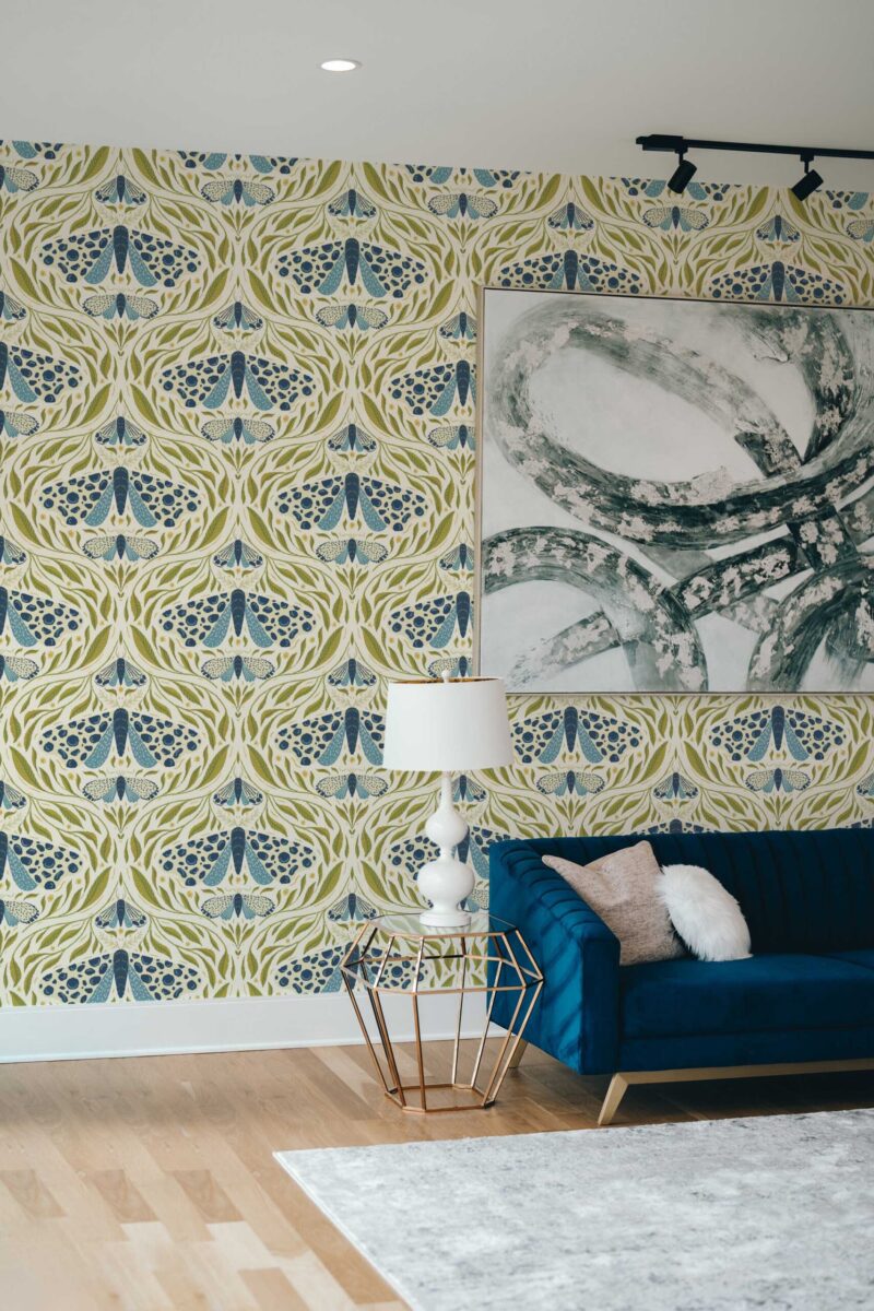 Fancy Walls Moths in Light Blue traditional wallpaper
