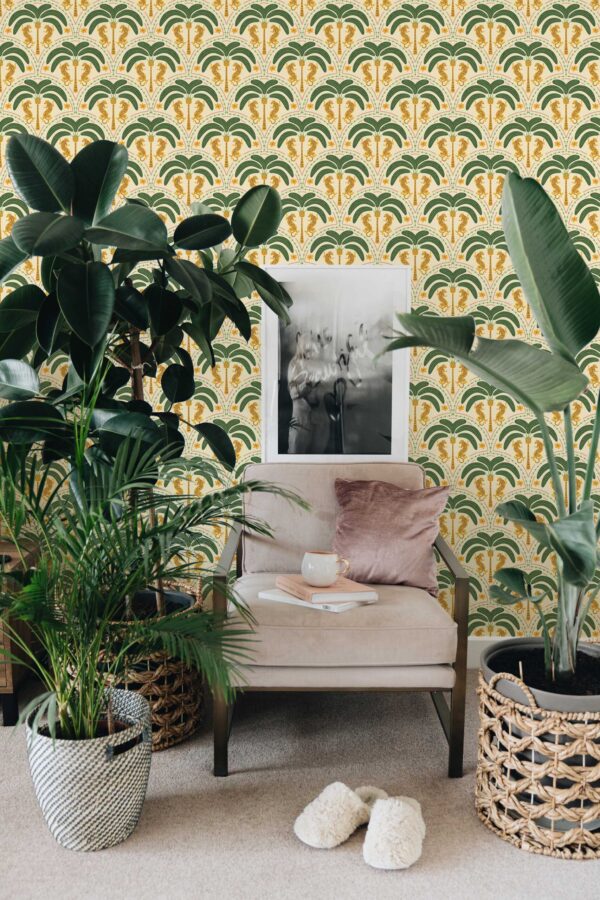 Fancy Walls removable wallpaper beige tropical style palms and tigers