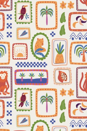 Fancy Walls traditional wallpaper tropical beige animal framed design