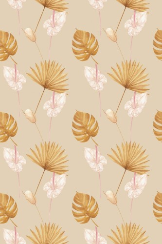 Pattern repeat of Beige tropical leaf removable wallpaper design