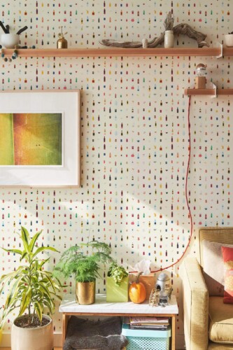 Southwestern style living room decorated with Beverages peel and stick wallpaper