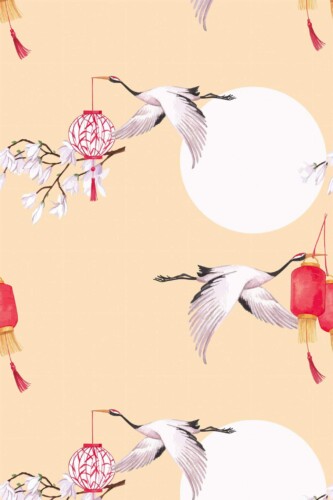Pattern repeat of Bird chinoiserie removable wallpaper design