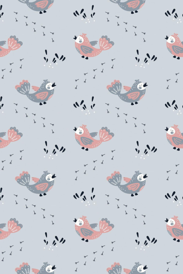Pattern repeat of Bird nursery removable wallpaper design