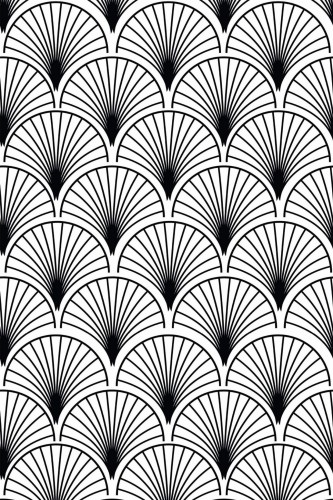 Pattern repeat of Black and white Art Deco shell removable wallpaper design