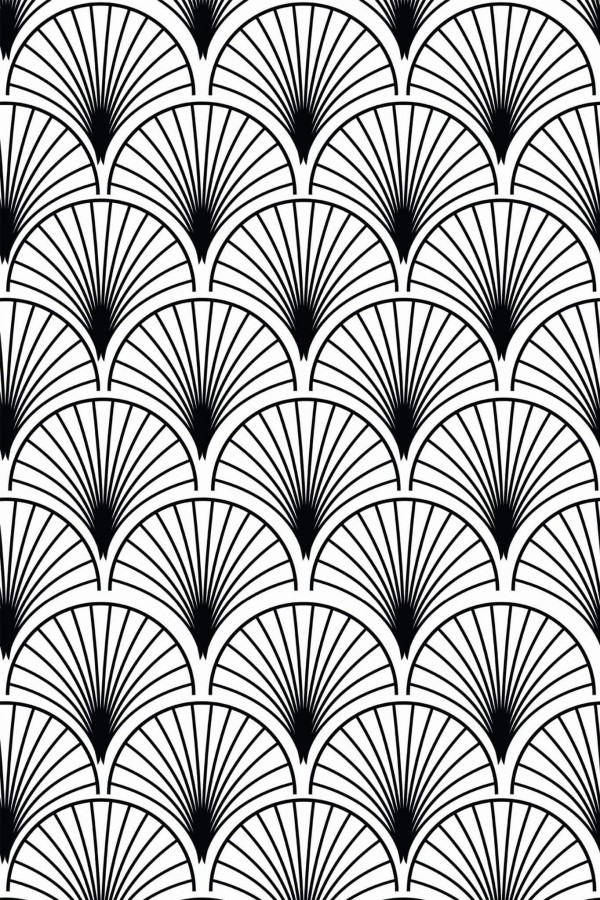 Pattern repeat of Black and white Art Deco shell removable wallpaper design