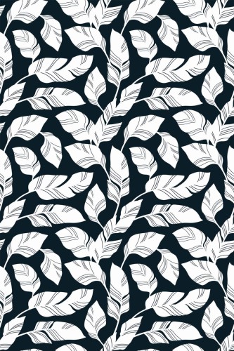 Pattern repeat of Black and white banana leaf removable wallpaper design