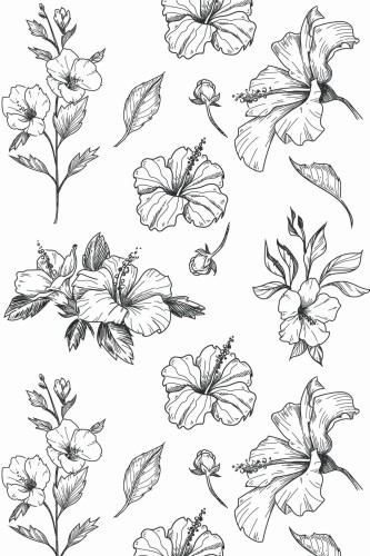 Pattern repeat of Black and white floral removable wallpaper design