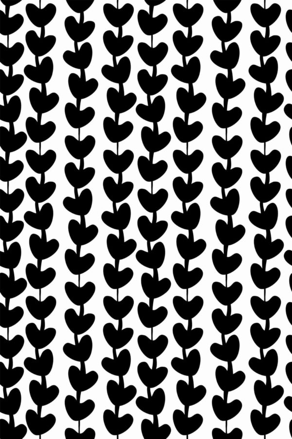 Pattern repeat of Black and white hearts removable wallpaper design