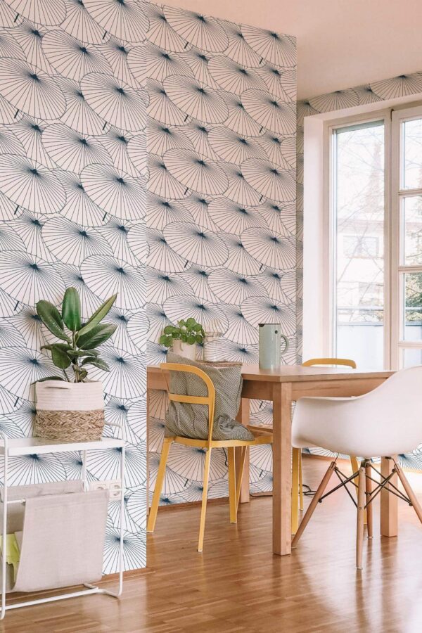 Minimal scandinavian style dining room decorated with Black and white japanese peel and stick wallpaper