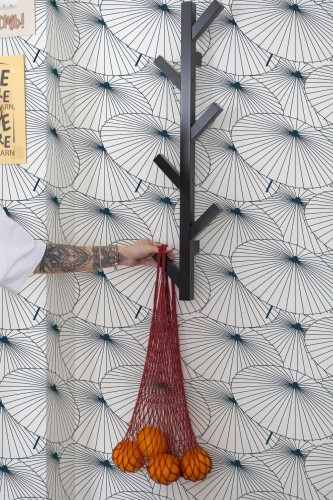 Scandinavian style kitchen decorated with Black and white japanese peel and stick wallpaper