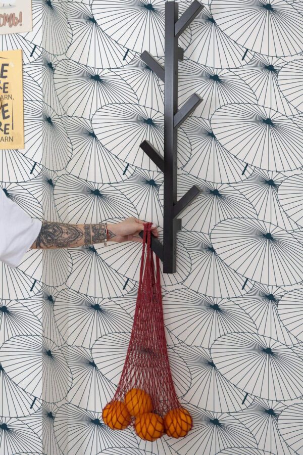 Scandinavian style kitchen decorated with Black and white japanese peel and stick wallpaper