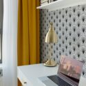 Scandinavian style home office decorated with Black and white kitchen peel and stick wallpaper