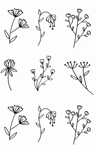 Pattern repeat of Black and white minimalist floral removable wallpaper design