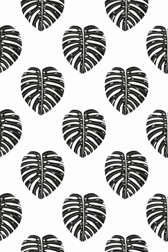 Pattern repeat of Black and white monstera leaf removable wallpaper design