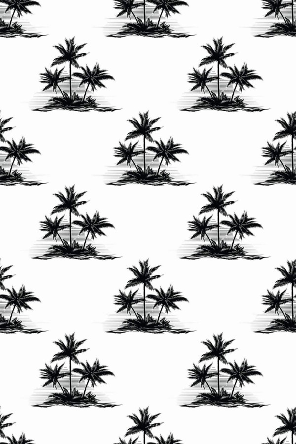 Pattern repeat of Black and white palm trees removable wallpaper design