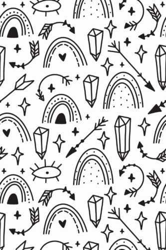Pattern repeat of Black and White Rainbow removable wallpaper design