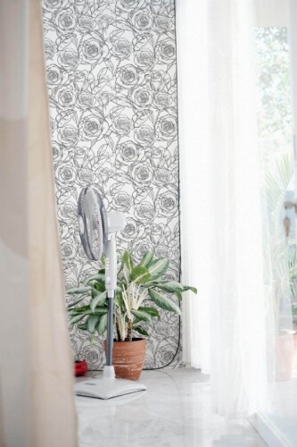 Minimal style living room decorated with Black and white roses peel and stick wallpaper