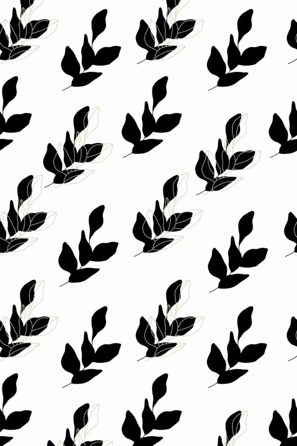 Pattern repeat of Black and white seamless leaf removable wallpaper design