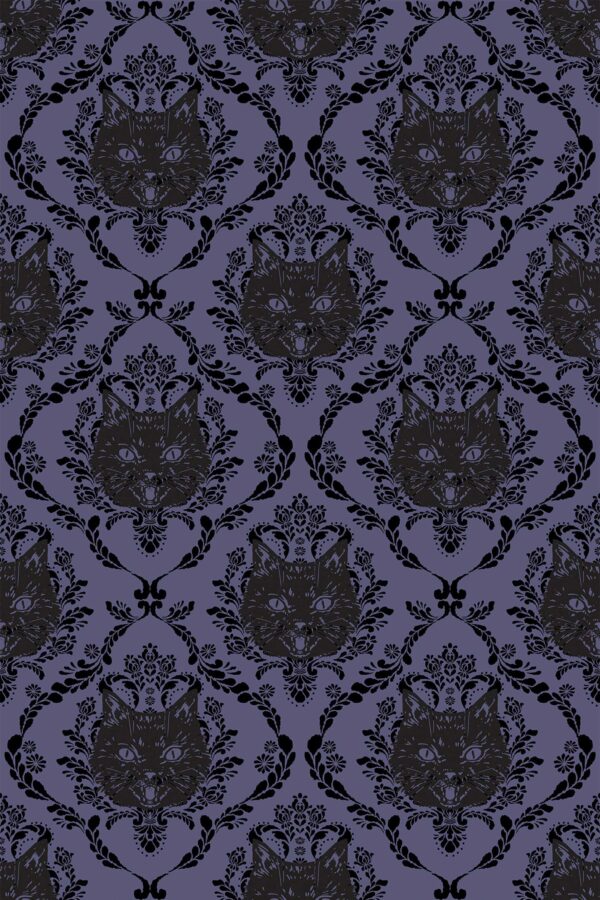 Black Damask Cats Wallpaper