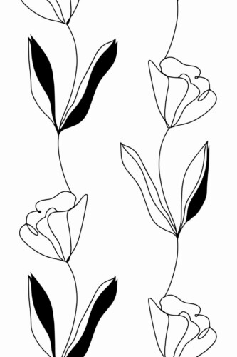 Pattern repeat of Black flowers removable wallpaper design