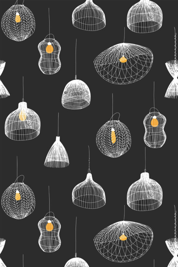 Pattern repeat of Black lamps removable wallpaper design