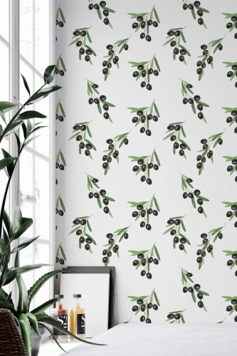 Minimal style home office decorated with Black olive peel and stick wallpaper