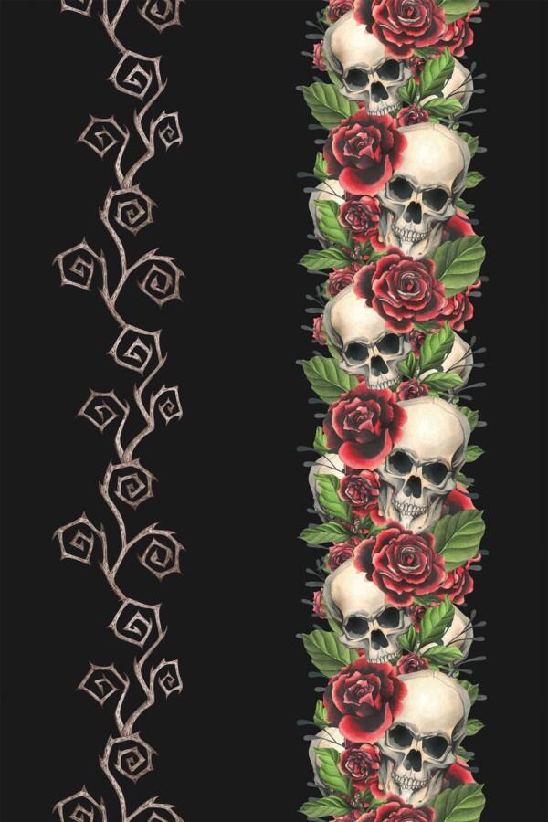 Floral Skull Stripes Wallpaper