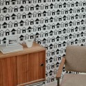 Mid-century style living room decorated with Black small house peel and stick wallpaper