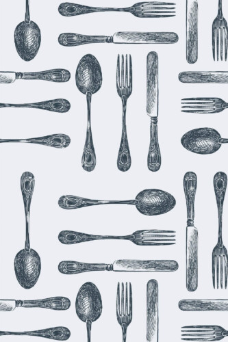 Pattern repeat of Black vintage cutlery removable wallpaper design