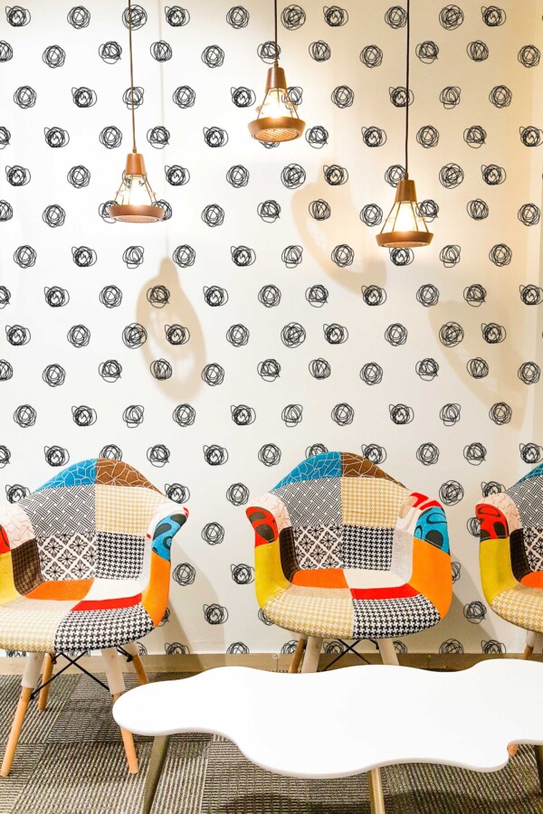 Fancy Walls self-adhesive wallpaper featuring modern geometric concentric dots.